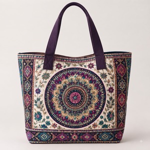 HINDVANTA Bohemian Vintage Mandala Printed Jute Canvas <b>Tote</b> <b>Bag</b> Eco Friendly Large Capacity Women Shoulder Handbag Tassel Charm - Product Image 1