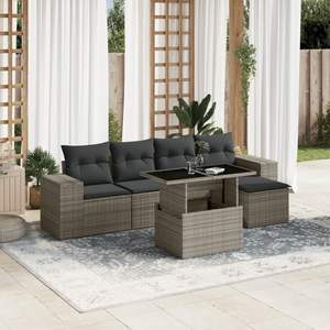 Conjunto de Sofá de Jardín de Ratán PE Gris con Acero con Recubrimiento en Polvo y Vidrio Templado, Muebles de Exterior Premium - Product Image 1