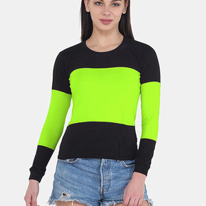Camiseta Deportiva Personalizada de Manga Larga para Mujer, Cuello Redondo, Bloques de Color, 100% Algodón, Camiseta para Correr - Product Image 4