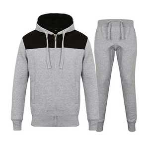 Survêtement unisexe deux pièces en molleton épais 100 % coton avec fermeture éclair, coupe oversize évasée, capuche et cordon de serrage, idéal pour l'automne - Product Image 1