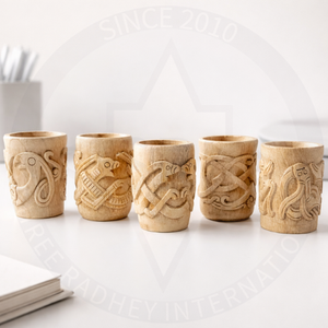 Mug à boire en bois de style vintage avec motif géométrique sculpté à la main, autocollant pour les célébrations de Diwali et du Ramadan - Product Image 2