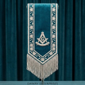 Bullion Wire Embroidery Luxury Washable Masonic Regalia Sash Custom Green Velvet Hand Embroidered Lodge Silver Fringe Ceremonial - Product Image 3