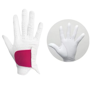 Gant de golf blanc pour homme avec paume rose en cuir Cabretta, respirant, ajustement sportif pour main droite, fermeture auto-agrippante JNM SAFETY - Product Image 1