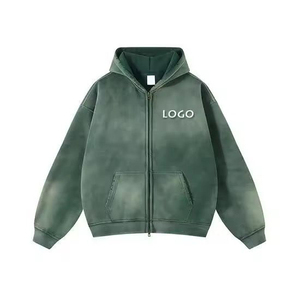 Sudadera con capucha de felpa francesa extragrande personalizada para hombre, gruesa, con lavado ácido, cremallera doble bidireccional, de secado rápido, transpirable, para invierno y protección solar. - Product Image 1