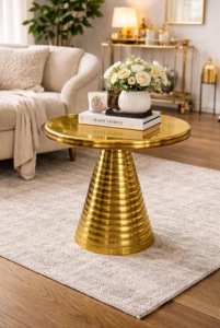 Mesa Auxiliar Redonda de Aluminio Dorado de Lujo, Mesa de Centro Moderna de Metal, Mueble Decorativo con Pedestal para Sala de Estar - Product Image 2