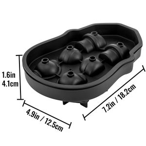 Moule à glaçons en silicone noir flexible en forme de crâne à 6 compartiments, pour la congélation, avec entonnoir et 3 outils à crème glacée - Product Image 6