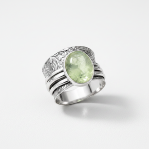 Light Green Prehnite Silver Plated Handmade Artisan <b>Statement</b> <b>Ring</b> with Oval Shape and Spinner Style for Women for Parties - Product Image 4