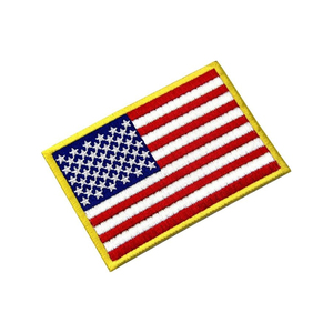 Custom USA American Flag Embroidered Patch <b>Gold</b> Border Iron On Sew On Hook Loop Uniform Backpack Embroidered Badge - Product Image 1