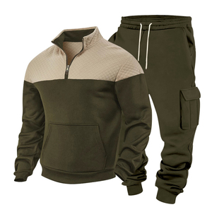 Conjunto Deportivo para Hombre en Gris y Blanco con Bloques de Color, Chaqueta de Media Cremallera y Pantalones Cargo de Manga Larga, Transpirable, Casual, para Otoño, Corte Regular - Product Image 4