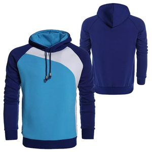 Sweat-shirt à capuche pour homme, color-block, manches raglan, décontracté, bleu et blanc, coupe classique, pour l'automne, en tricot polyester et coton - Product Image 3
