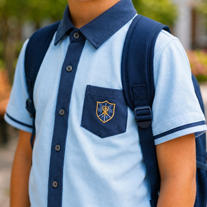Ensemble d'uniformes scolaires unisexes pour enfants en tissu tricoté poly-coton de haute qualité avec logo brodé détectable par aiguille - Product Image 5