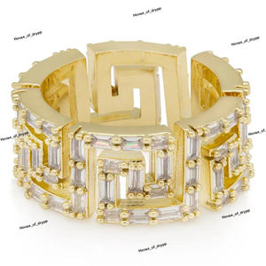 Anillo Geométrico de Plata de Ley de Lujo, Anillo de Moda con Diseño de Llave Griega Moderna con Diamantes Baguette para Hombre y Mujer, Moissanita - Product Image 2