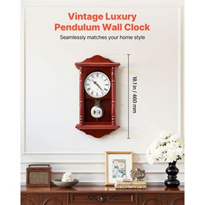 Orologio a Pendolo Classico Vintage da 18 Pollici con Movimento al Quarzo, in Legno di Pino e MDF, Design Silenzioso per Esposizione a Parete - Product Image 3