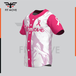 Camiseta de Béisbol Sublimada, Rosa y Blanca, Unisex, Manga Corta, Cierre de Botones, Transpirable, de Poliéster, Alta Calidad - Product Image 2