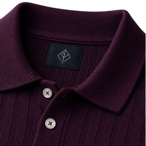Pull polo côtelé en maille plumé à manches longues, col boutonné, décontracté, doux et chaud pour l'hiver, personnalisable avec logo, vêtement de mode premium pour homme - Product Image 5