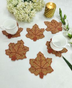 Handmade Beaded <b>Coasters</b> Eco-Friendly Customizable Floral Embroidered Polyester/Cotton <b>Table</b> Decor Set of 6 - Product Image 1