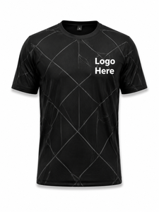 Men's Black Geometric Pattern Quick Dry Short Sleeve T-<b>Shirt</b> Regular Fit Printed Logo Front Sporty Knitted <b>Polyester</b> - Product Image 2