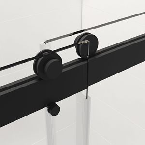 Porta doccia a doppia cornice scorrevole nero opaco 56-60X76 pollici con funzione di chiusura morbida e vetro trasparente da 3/8 pollici - Product Image 4