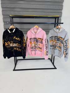 Custom OEM Rhinestone Graphic Tracksuit Set Full Zip Hoodie & Jogger Set Premium Heavyweight Fleece Streetwear Embroidery Sets - Product Image 2