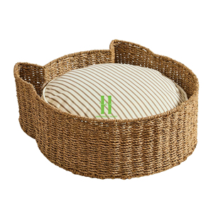 High Quality Customized OEM Indoor Cat <b>Bed</b> Handmade Rattan Cotton Pet Cage Animal Pattern Snap Button Belt Direct Wholesale HNH - Product Image 6