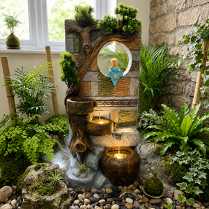 Fontaine d'eau LED de 40 pouces pour la décoration intérieure, cascade en fibre pour la maison, fontaine décorative zen de méditation avec bonsaï - Product Image 1