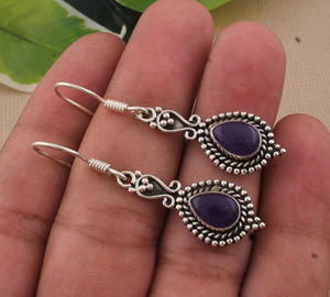 Boucles d'oreilles pendantes en jadeite lavande naturelle, argent sterling 925, bijoux de luxe pour mariage, pierres précieuses violettes, vente en gros - Product Image 3