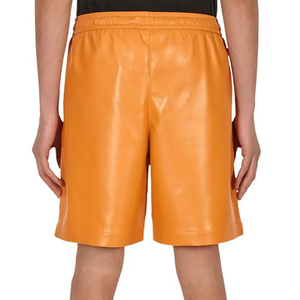 Pantalones Cortos de Hombre Negros y Naranjas con Recubrimiento de PU, Cintura Alta, Cierre de Cremallera Roja, Estilo Gótico, Material de Spandex y Poliéster - Product Image 3