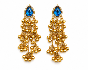 Pendientes Colgantes Azules de Latón Chapado en Oro de 18k, Estilo Bohemio Ghungroo, con Bisel, Tradicionales de Cachemira, Antiguos, para Boda, Venta al por Mayor - Product Image 1