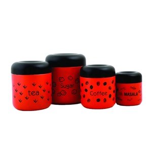 Ensemble de 4 récipients de conservation alimentaire en acier inoxydable de couleur rouge, avec impression, prix de gros - Product Image 1