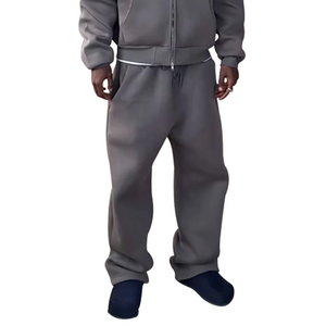 Men's Gray Cotton Mid Waist Lightweight Eco-Friendly Casual Joggers Elastic Drawstring Side Pockets Breathable Autumn Wear - Product Image 1