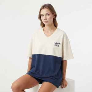 Women's Color Block <b>V</b>-<b>Neck</b> <b>T</b>-<b>Shirt</b> Short Sleeve Loose Fit 100% Cotton Jersey <b>Oversized</b> Casual Top Spring Summer - Product Image 5