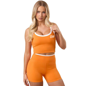 Camiseta Deportiva Naranja para Mujer, Top Corto Elástico Ajustado sin Mangas para Entrenamiento, Gimnasio, Running, Fitness, Ropa Deportiva Activa - Product Image 1