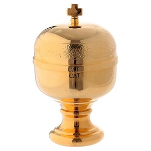Trending Brass Holy Oil Pot Set Modern Round Design Cross Top Gold Finish Durable Eco-Friendly Handmade Indoor Decor Baptism - Product Image 2