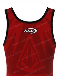 ชุดมวยปล้ำ AMI สีแดงดำ พิมพ์ลายแบบ Sublimation ระบายเหงื่อได้ดี แห้งเร็ว สำหรับผู้ชาย ชุดกีฬาสำหรับผู้ใหญ่ - Product Image 6