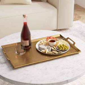 Plateau de service rond élégant en laiton avec motif gravé pour servir thé, café et en-cas dans les restaurants et les maisons modernes - Product Image 4