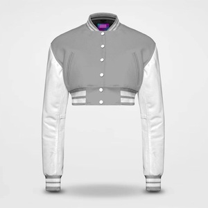 Women's <b>Short</b> Varsity <b>Jacket</b> Long <b>Sleeve</b> Button Front Eco-Friendly Breathable Lightweight Polyester Shell - Product Image 1
