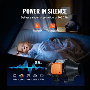 Ventilador de conducto en línea de 4 pulgadas con motor EC silencioso de 205 CFM, controlador de temperatura y humedad, y ventilador de escape con refuerzo de refrigeración - Product Image 4