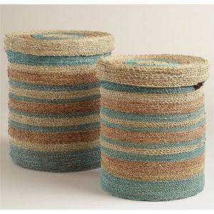 Decorative Woven Seagrass Laundry <b>Basket</b> Set With Lid Handcrafted Natural <b>Storage</b> Bin For Living Room Home Organization Decor - Product Image 1