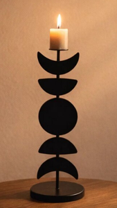 Modern <b>Gothic</b> Celestial Moon Phase <b>Candle</b> Stand – Matte Black Metal Taper <b>Candle</b> Holder with Star Topper for Witchy & Mystical - Product Image 4