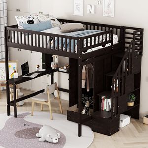 Letto a soppalco espresso a grandezza naturale con libreria, cassetti, scrivania e armadio per bambini - Product Image 3