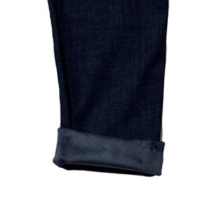 Jean en denim ample coupe bootcut pour homme, taille mi-haute, personnalisable, hiver, doublure sherpa, brodé, style business, avec fermeture éclair rembourrée, délavage foncé - Product Image 5