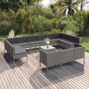 Grand ensemble de salon de jardin en rotin PE gris avec housses amovibles - Product Image 1