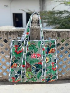 Monkey Block Print Quilted Tote <b>Bag</b>: <b>Boho</b> Shoulder For Women's Travel <b>Bags</b> - Product Image 4