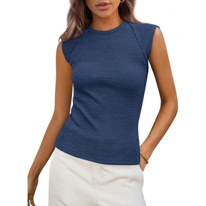 Custom Women's 2025 Summer Ribbed Tank <b>Tops</b> Trendy Fashion Casual Tee Shirts Slim Fitted Knit Cap Sleeves 100% Cotton Lace - Product Image 1