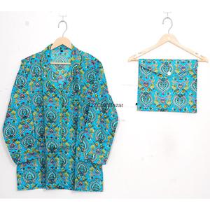 Conjunto de Pijama para Mujer, 100% Algodón, Manga Larga, Estampado Floral Digital, Cintura Elástica, Cuello Camisero, Lujoso, Casual, Transpirable y Suave - Product Image 2