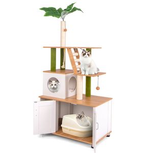 Torre per Gatti di Lusso in Legno Massello con Armadietto, Grande Cuccia per Gatti con Tiragraffi in Sisal e Legno per Uso Domestico - Product Image 2