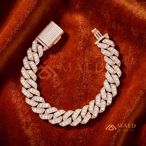 Diamond Shape Cuban Link Moissanite Bracelet Rose Gold Fine Chain Link Bracelet Luxury Jewelry Gift <b>for</b> <b>Men</b> US - Product Image 3