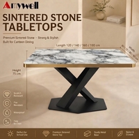 Table à manger en pierre frittée avec bord en aluminium personnalisé, 4 places, design moderne