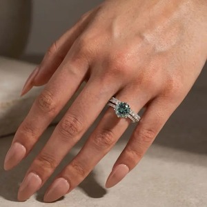 Elegant Design 925 <b>Silver</b> Green Moissanite <b>Solitaire</b> 3.0Ct Round Cut Engagement <b>Ring</b> with 2.5Ct Cut Classic Wedding Band. - Product Image 2