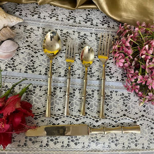 Juego de Cubiertos de Bambú Clásico, Latón Macizo Puro, Hecho a Mano por Artesanos Indios, Utensilios de Cocina Ecológicos y Sostenibles - Product Image 4